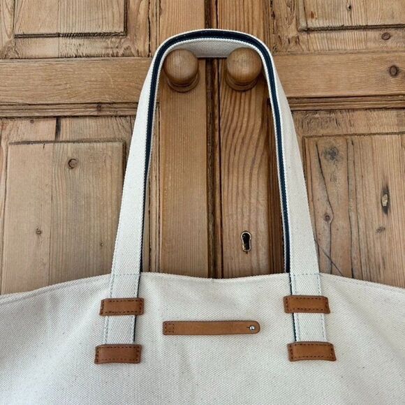 Keep Collective Canvas Purse Cream Navy Blue Color Block Shoulder Tote Bag Boho - Picture 2 of 14